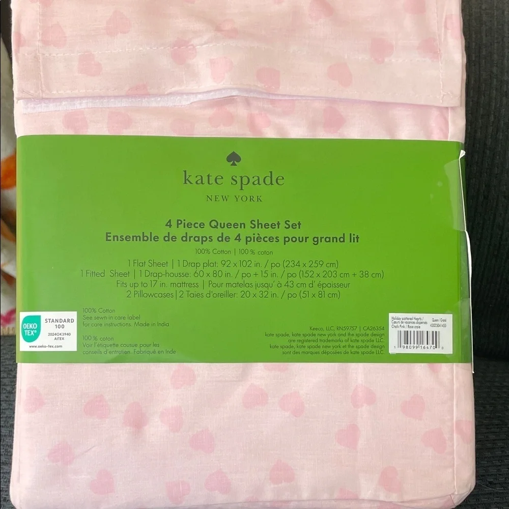 Kate Spade Pink Heart Queen Sheet Set